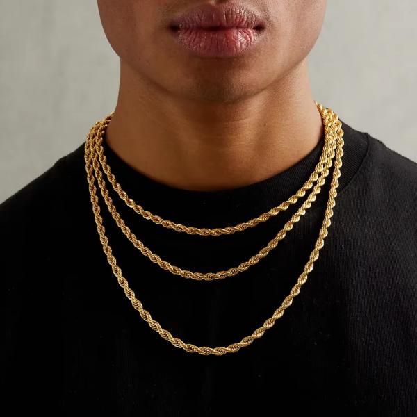 Chaîne de collier de bijoux en corde en acier inoxydable, sans ternissement, sans décoloration