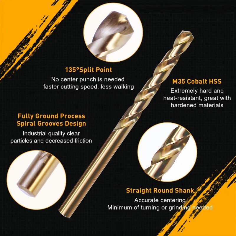 M35 Cobalt Drill Bit Set Hss 15pcs Precision Drilling For Auto MRO & HVAC Use