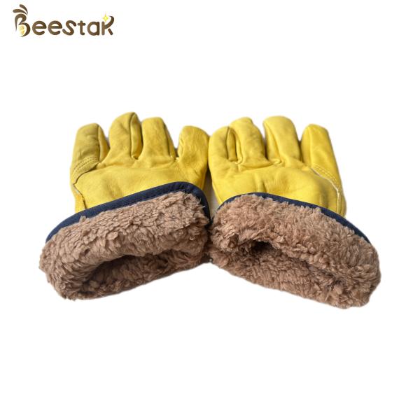 Thick Fleece Suede Sheepskin Winter Beekeeping Gloves Yellow For Beekeeper