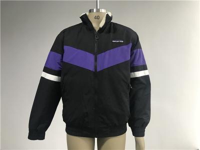 Men ' S Black Polyester bomber Jacket With Purple Insertion And Milk Sherpa Collar