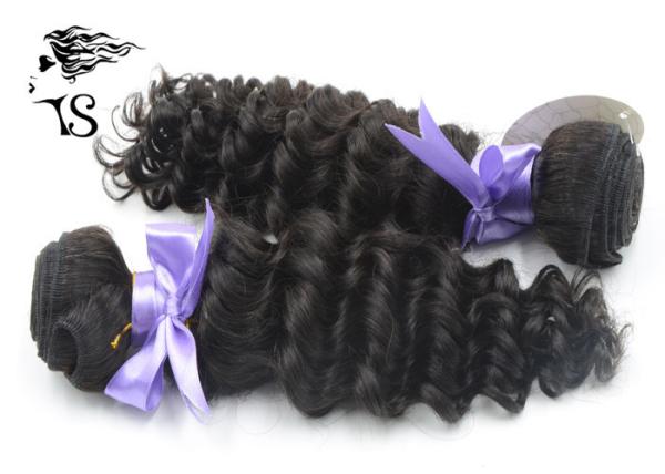 Natural Black Deep Wave Human Hair Weft Extensions , Virgin Brazilian Hair Extensions