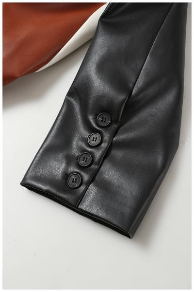 High Fashion Breathable Stitching Color Long Sleeve Button Cropped PU Baseball Leather Jackets