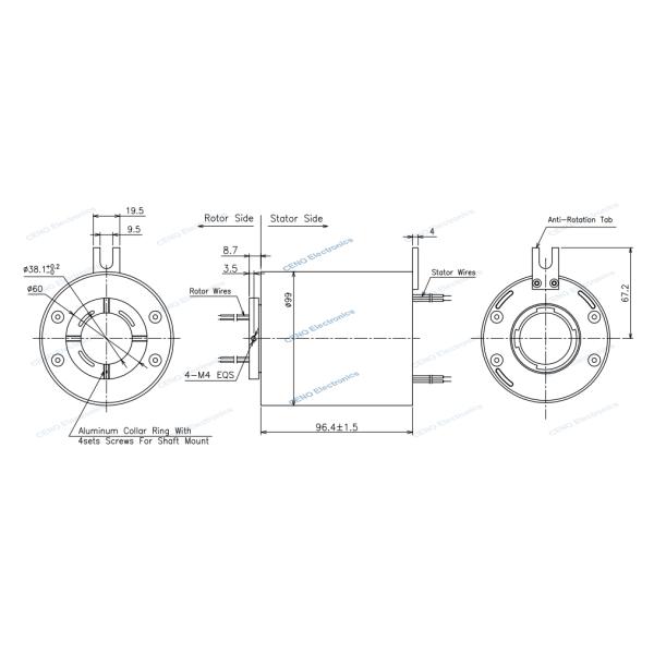 Electrical Through Hole Power Slip Rings 0 - 300rpm For Industrial System