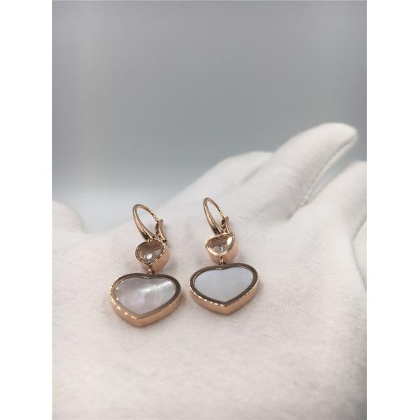 Ladies Chopard Jewelry Happy Gold Heart Earrings 18K With Natural Diamonds Stone