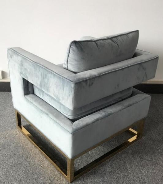 Blue Velvet Fabric And Inflatable Cushion Living Room Couches With Golden Brass Metal Base