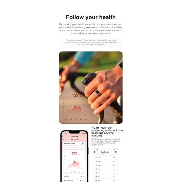 Eraysun New Trend Fashion Health Ring Finger Fitness tracker Rate QRing App 5ATM Waterproof R02 Smart Ring
