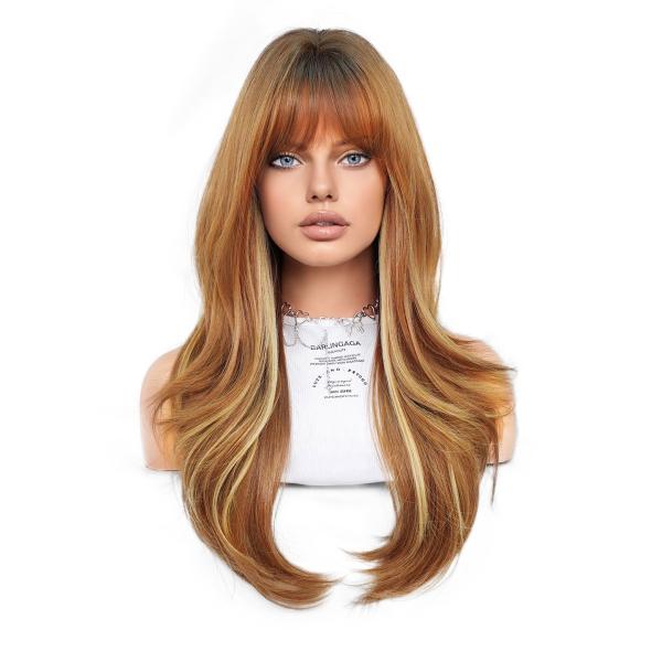 Fashion Long Body Wave Highlighted Hair Blonde Synthetic Wigs For Women