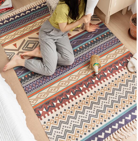 Y-Z Simple Linen Tassel Woven Cotton Mat Nordic Boho Style Turkish Living Room Home Floor Carpets and Rugs