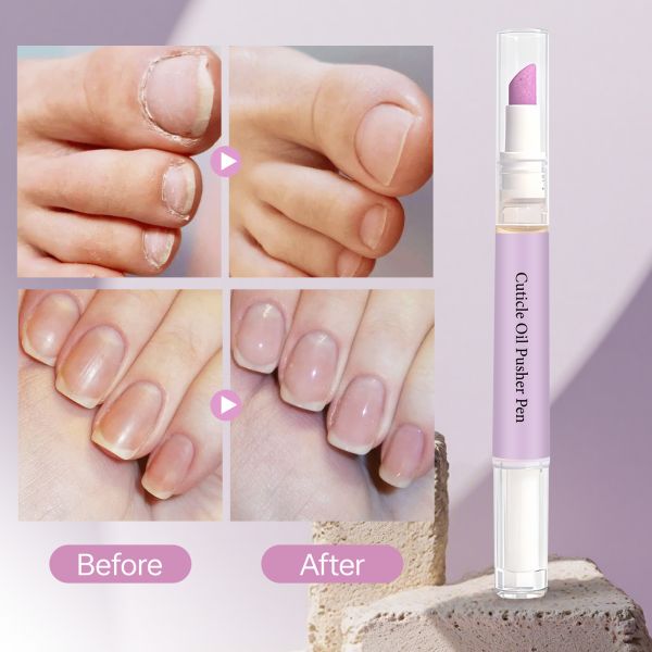 Focstar 2-in-1 Nail Care Pen with Nourishing & Gentle Exfoliation Lavender Scent Cuticle Oil Pusher Pen
