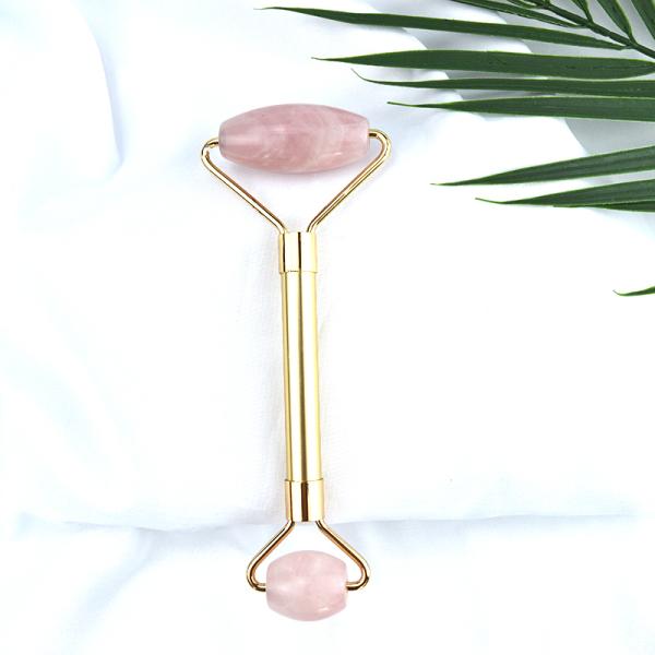 End Design Pink Rose Quartz Guasha Facial Roller 100% Crystal Gua Sha Massager for Face Eye Neck Massage Beauty Tools