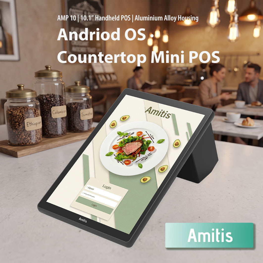 AMP 10" Coffee Shop POS Terminal Machine Built In Label Printer & QR Display