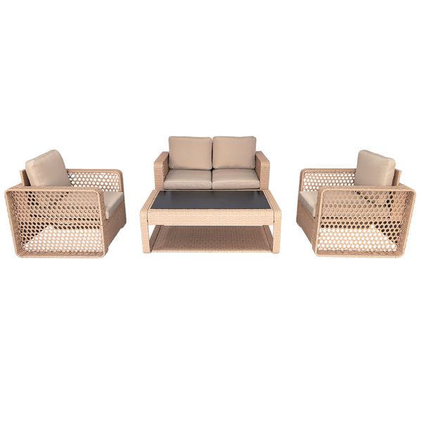 Factory New Style Set of 4 Garland Weaving Rattan Wicker Garden Leisure Conversation Coffee Table Sofa Set