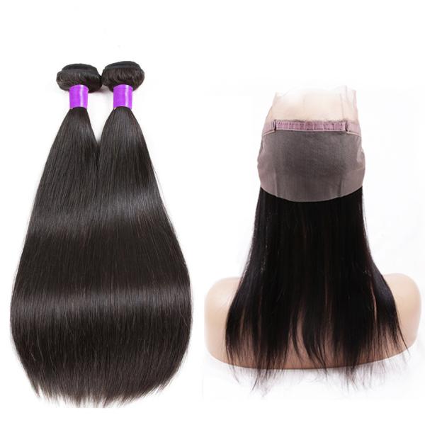 Straight 360 Lace Frontal With Bundles / 100% Unprocessed Brazilian Human Hair