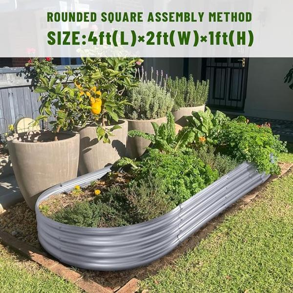 Galvanized Raised Garden Bed Kit 4*2*1 Ft Oval Metal Galvanized Planter Garden Boxes Outdoor For Vegetables (Sliver）