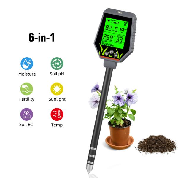 6 - In - 1 Soil Tester Kit Moisture/pH/Fertility/Sunlight/EC/Temp Meter For Garden Farm Indoor Plants