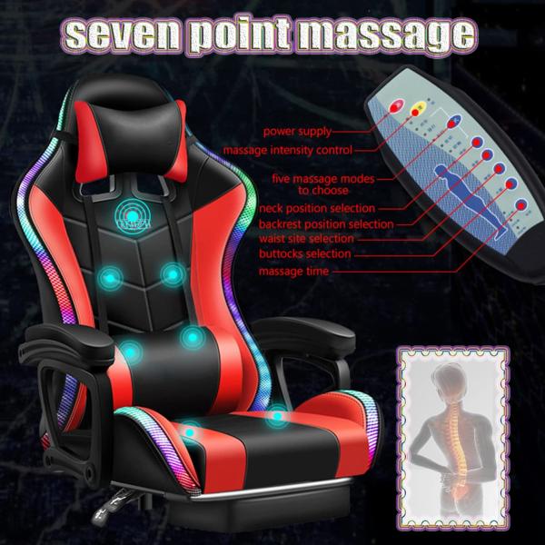 7-Point Massage Computer Office Gaming Mesh Chair with RGB Lights and Adjustable Height