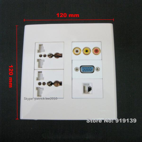 Big Size 120x120 mm Multifunction RCA VGA Computer RJ45 Network Wall Socket Panel White