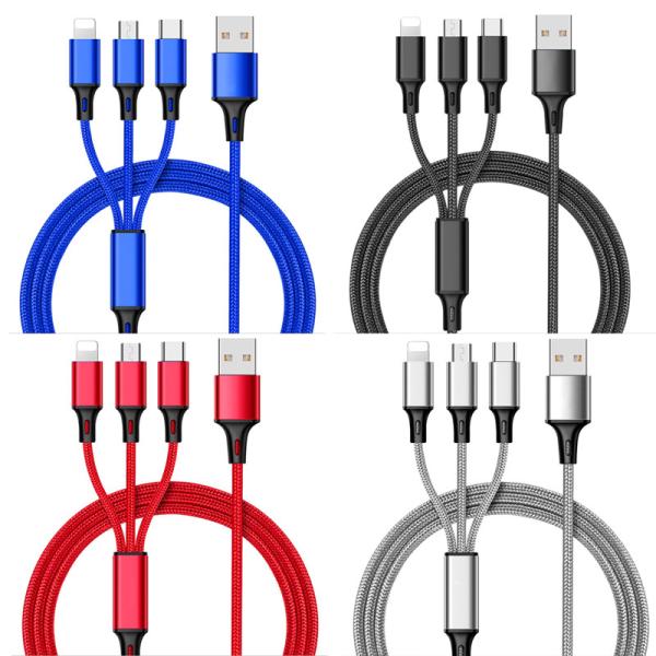 Wholesale Nylon Braided Usb Charger 3 in 1 Usb Charger Cable Multi Charging Cable For iphone