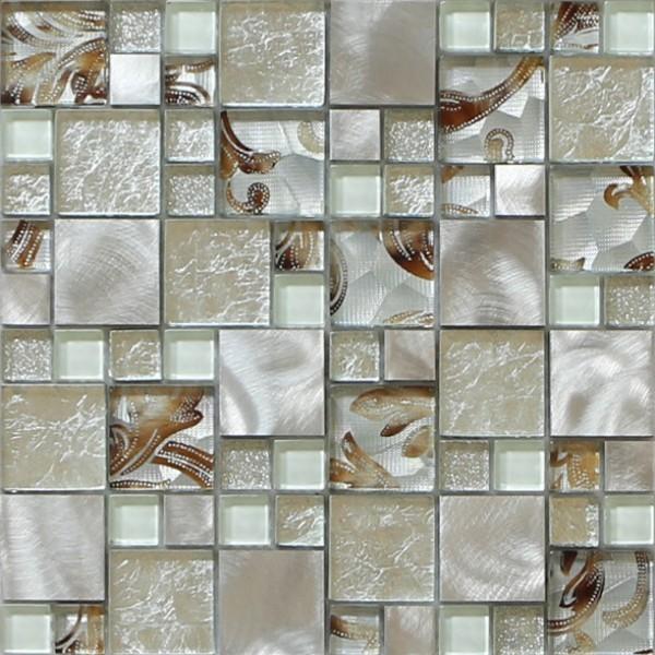 Silver white glass mix metal mosaic tile pefert for hotel decoration