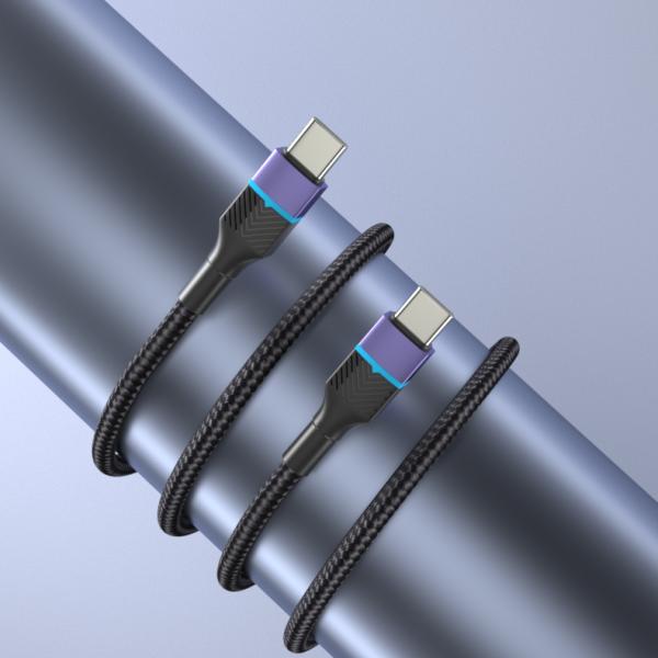 High Speed Braided Multi Function Charging Cable CC60W / CL27W 1M 3A With RGB Light