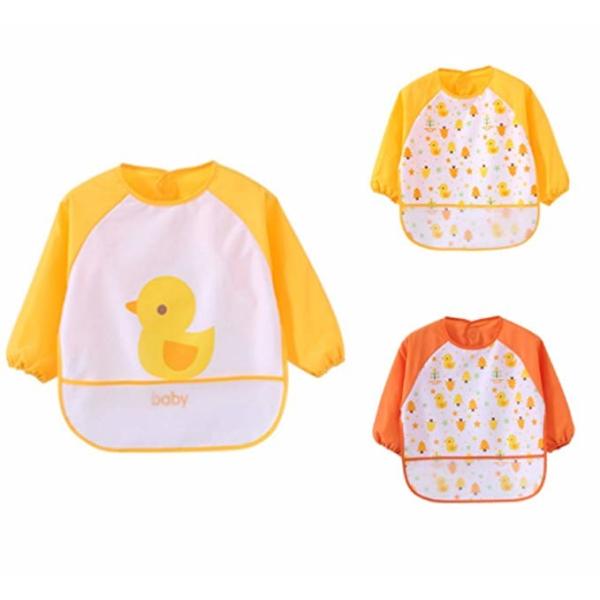 Yellow Full Sleeve Bib / Baby Smock Bib And Burp Cloth Set With Pocket