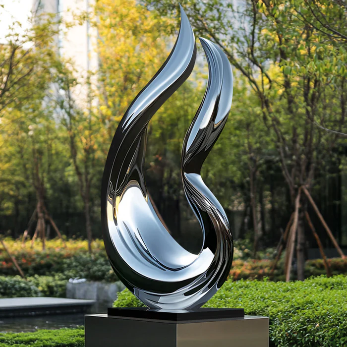 Custom Garden Sculpture Contemporary Flowing Abstract Stainless Steel Sculpture