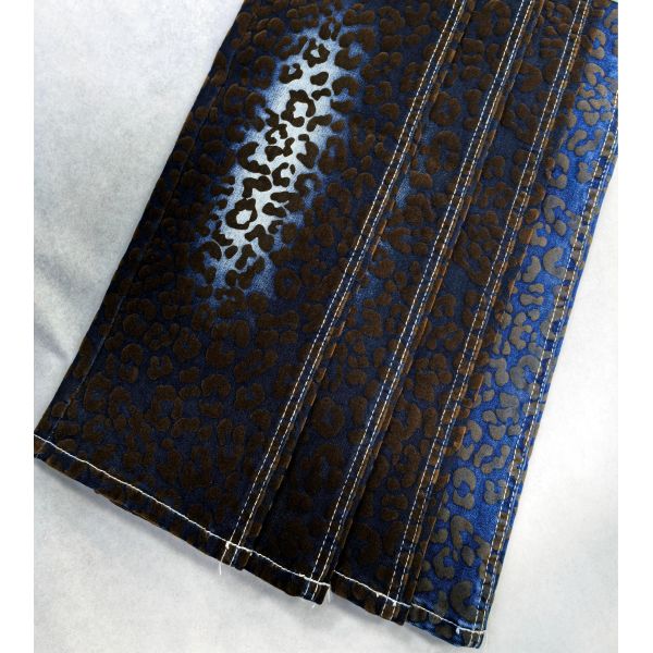 Brown Leopard Print Twill Style Denim Fabric For Jacket Or Coat  10.5oz 70%Cotton