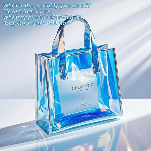 Vinyl Tote Bag Neon Jelly Shoulder Beach Bag Laser Shopping Summer Beach Women Pvc Shoulder Tote Bags Holographic Waterproof Jelly Transparent Handbag For Girl