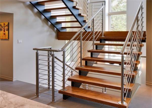 Customized Straight Flight Staircase Solid Wood Treads Double Stringer Diy Installation