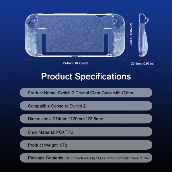 Sparkling TPU Controller Cases with Diamond Pattern PC Middle Frame Cover - Anti-Slip Grip & Shockproof Hard Shell Set for Nintendo Switch 2