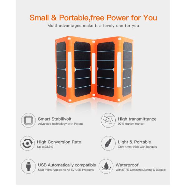 10w 14w 21w Foldable Solar Charger Usb Output Charger 52g