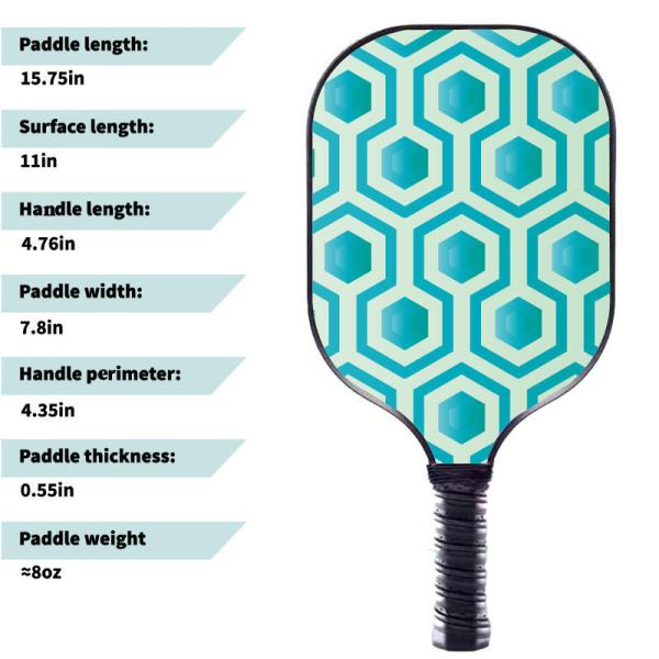 Raquette de pickleball en fibre de verre à rebond élevé avec noyau de nid d'abeille en PP et impression en couleur