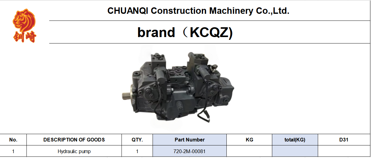 KCQZ Bulldozer Hydraulic Pump 720-2M-00081 For D31 D37 Bulldozers Construction Machinery