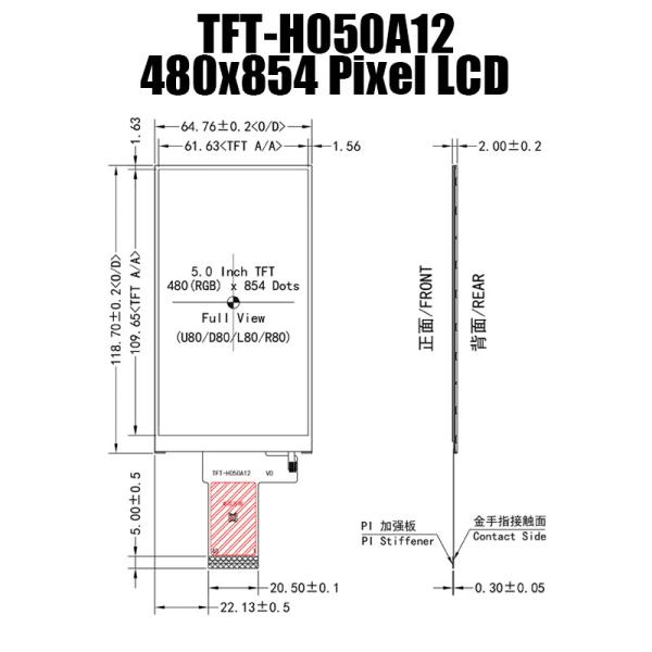 5,0 panneau d'affichage large de TFT de la température d'IPS 480x854 de pouce ST7701S pour l'ordinateur industriel