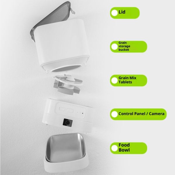 Automatic Pet Feeder Cats Dogs Charge Battery Plastic Stainless Steel Bowls Eco-Friendly Intelligent Timing Remote Video IPX5