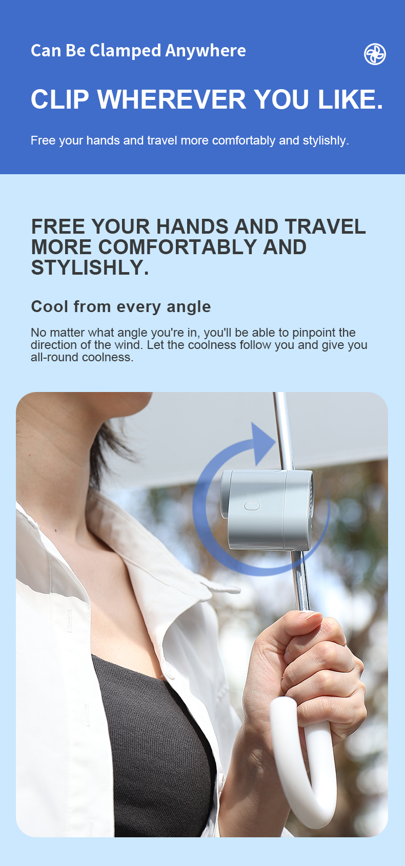 Factory Direct Hat Umbrella Waist Collar Multi-Position Clip Custom Logo Appearance Packaging Clip-On Portable Waist Fan