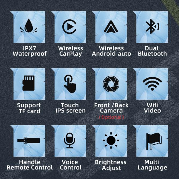 Écran portable IPX8 imperméable à l'eau pour motocycle GPS avec type-c carplay de puissance pour motocycle
