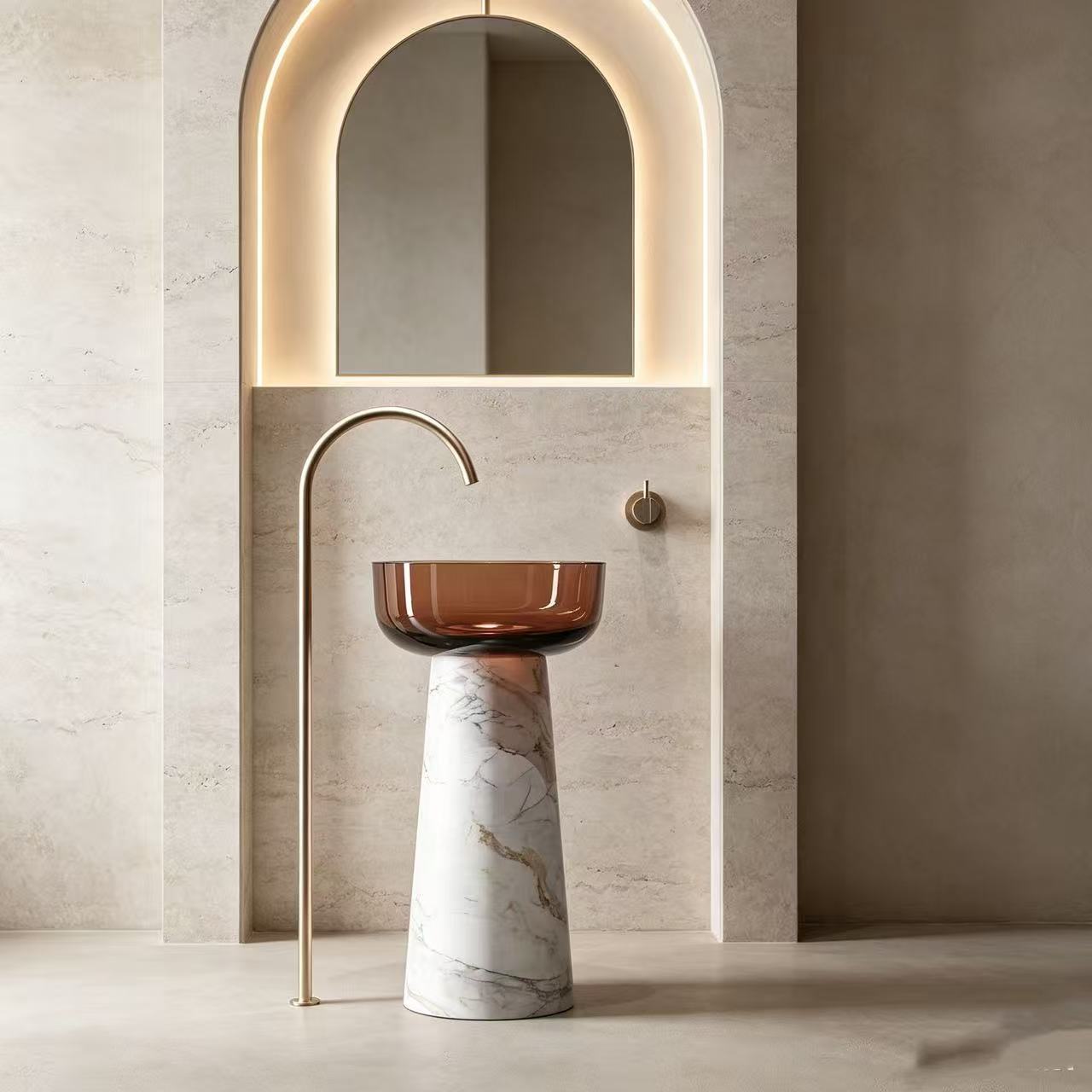 450mm Artificial Stone Marble Pedestal Sink Basin Shallow Translucent Amber Resin Bowl