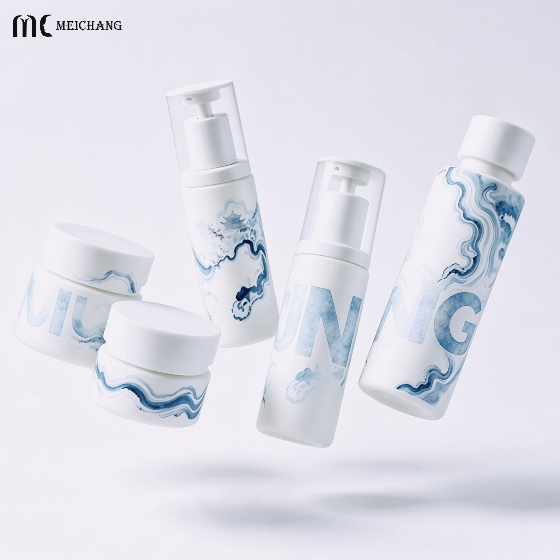 Blue & White Oriental Design Light-Blocking Glass Skincare Bottle with UV Protection Coating and Customizable Decoration