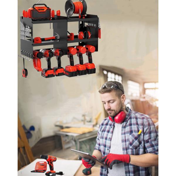 Wall Mounted Garage Cordless Power Tool Pegboard Hook Organizer Storage Rack 6 Holder