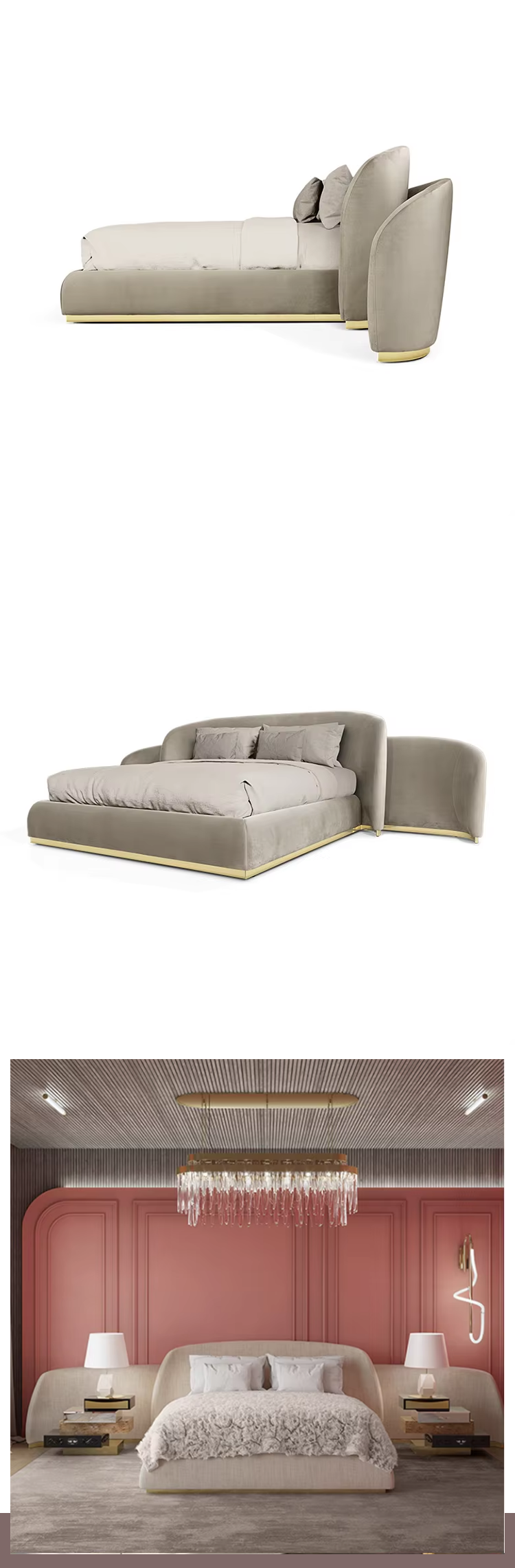High Quality Luxury Queen king Size Unique Curved Bed Frame Italian Design Unique Creative Bed
