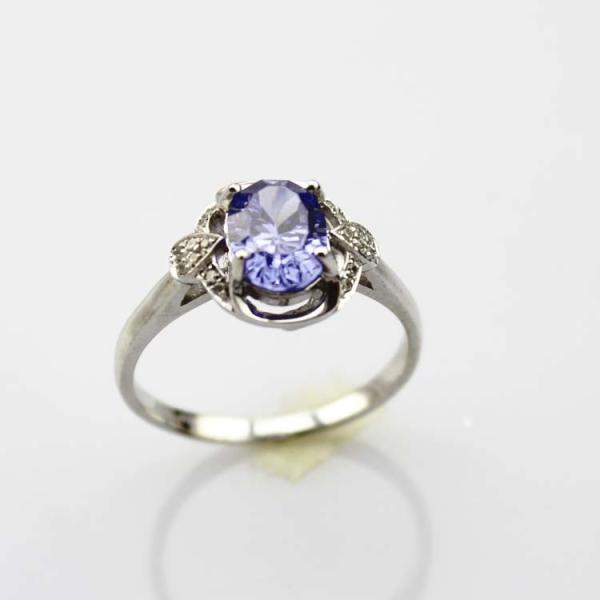 Fashion Jewelry 925  Silver  7x9mm Oval Blue Topaz Ring with Cubic Zircon(R106)