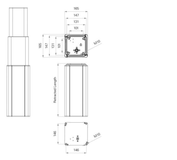24VDC 6000N リモコン付き角型リフティングコラムシステム – 165×165mm 8mm/秒