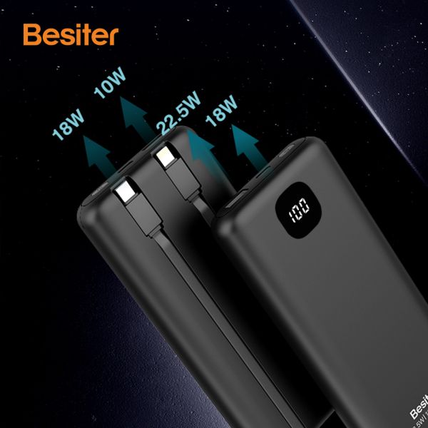 Novel 10000mAh Fast Charging with Built-in Data Cables Powerbank High Capacity Power Banks with LED Display