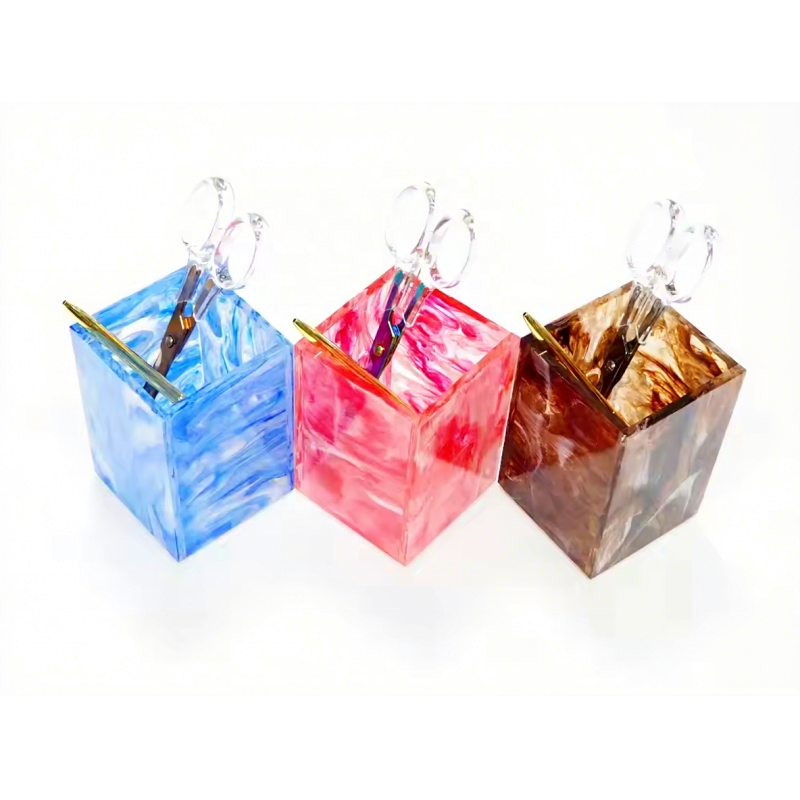 Splashed Ink Colors Amber Multifunctional Storage Box Acrylic Stationery Organizer Customizable Makeup Brush Plastic Box