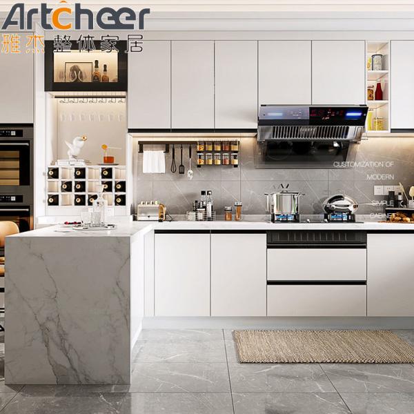 White Color U Shape Kitchen Cabinet WPC Material Customized Size for Modern Home Made