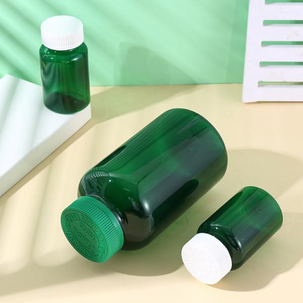 Custom Green PET 150cc 750cc Plastic Jar Medicine Bottle Pill Vitamin Plastic Bottle With CRC Screw Cap Capsule Bottle