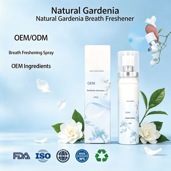 Factory Custom Portable Oral Spray Long Lasting Fragrance Deodorizing Gardenia Flavored Breath Freshener for Outdoor Use