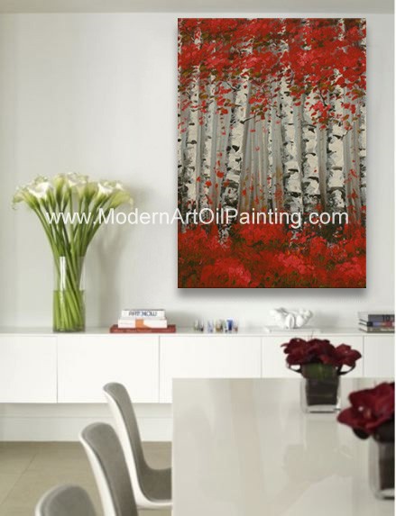 Покрашенный вручную лес Brich картины маслом современного искусства, абстрактная пейзажная живопись