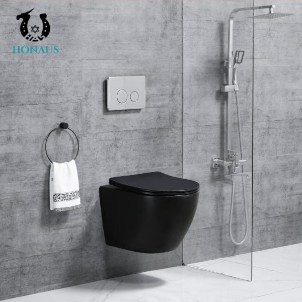 Luxury Matt Black Ceramic Wall Hung Toilet Bowl Tankless Water Closet OEM